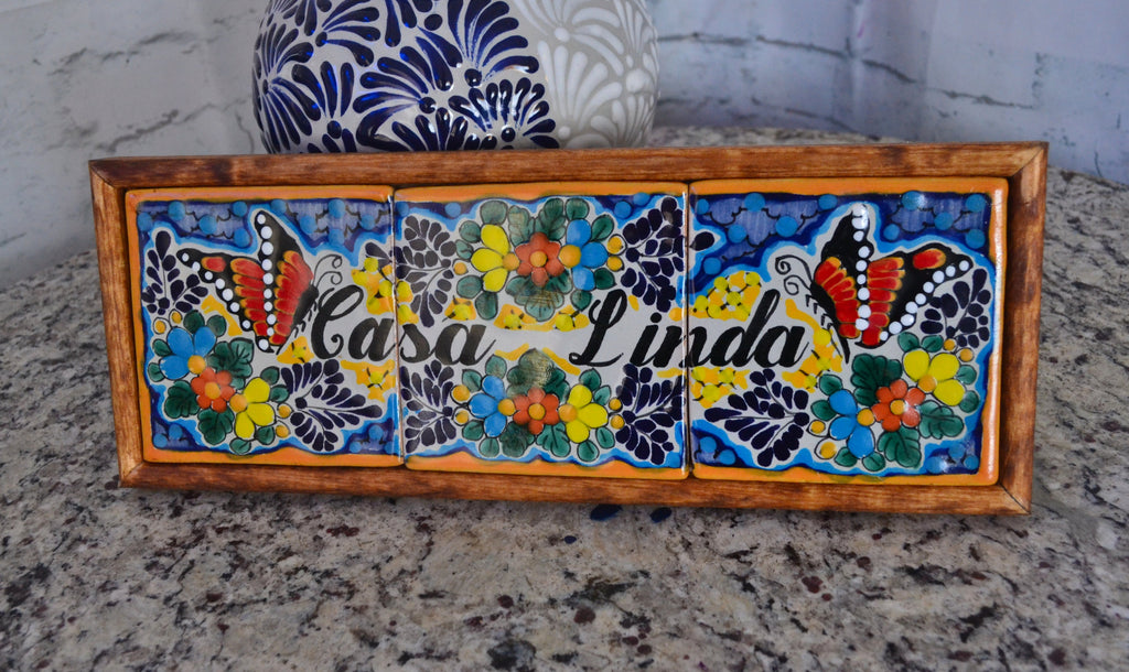 Letrero Personalizable de casa de Talavera Poblana con marco de madera  CM471