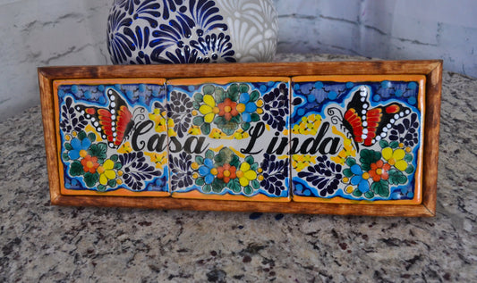Letrero Personalizable de casa de Talavera Poblana con marco de madera  CM471